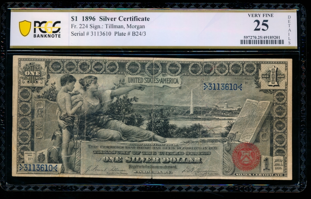 Fr. 224 1896 $1  Silver Certificate  PCGS 25 details 3113610