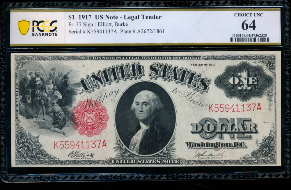 Fr. 37 1917 $1  Legal Tender  PCGS 64 K55941137A