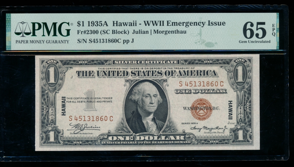 Fr. 2300 1935A $1  Hawaii SC block PMG 65EPQ S45131860C