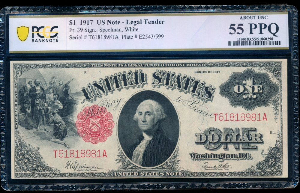 Fr. 39 1917 $1  Legal Tender  PCGS 55PPQ T61818981A