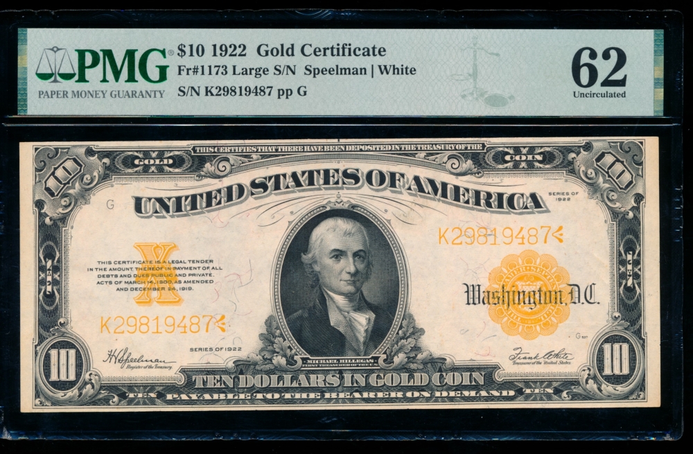 Fr. 1173 1922 $10  Gold Certificate  PMG 62 comment K29819487