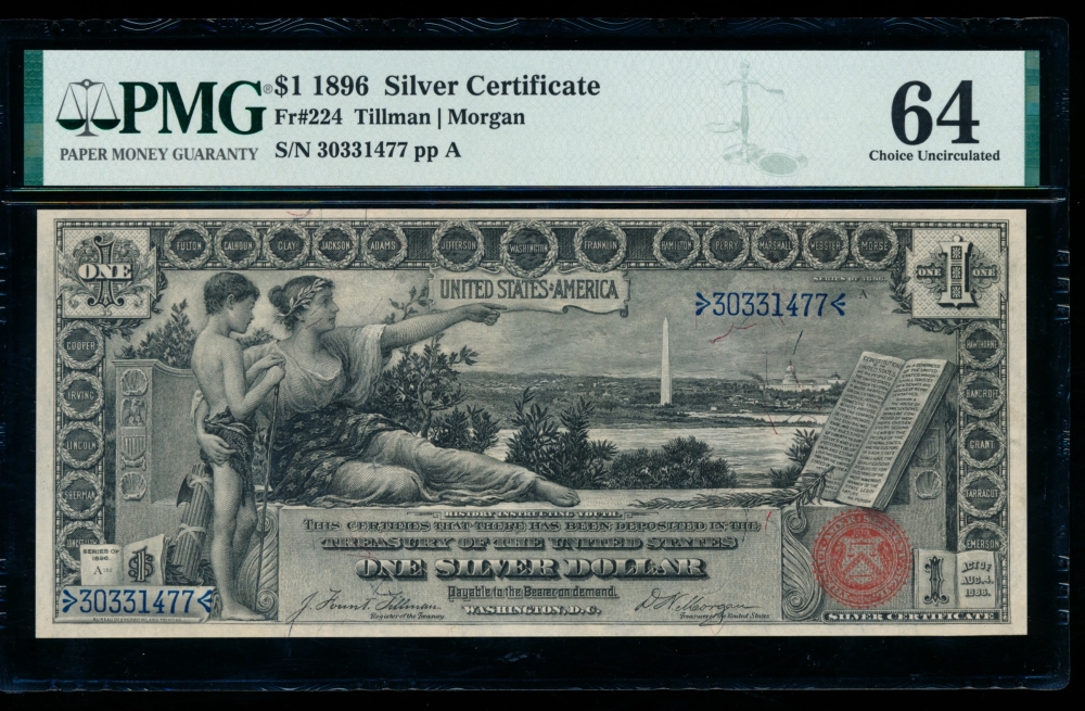 Fr. 224 1896 $1  Silver Certificate  PMG 64 comment 30331477