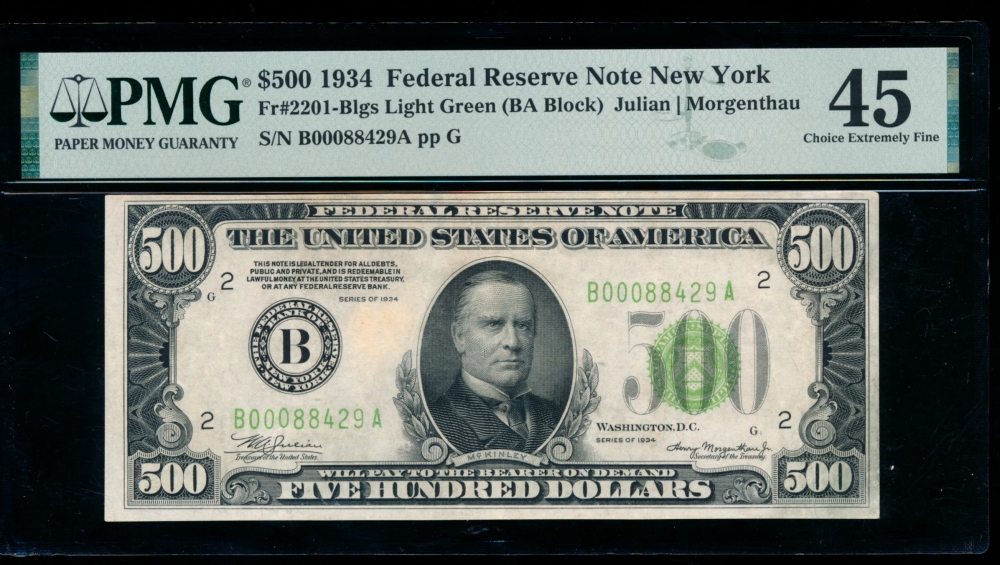 Fr. 2201-B 1934 $500  Federal Reserve Note New York LGS PMG 45 comment B00088429A