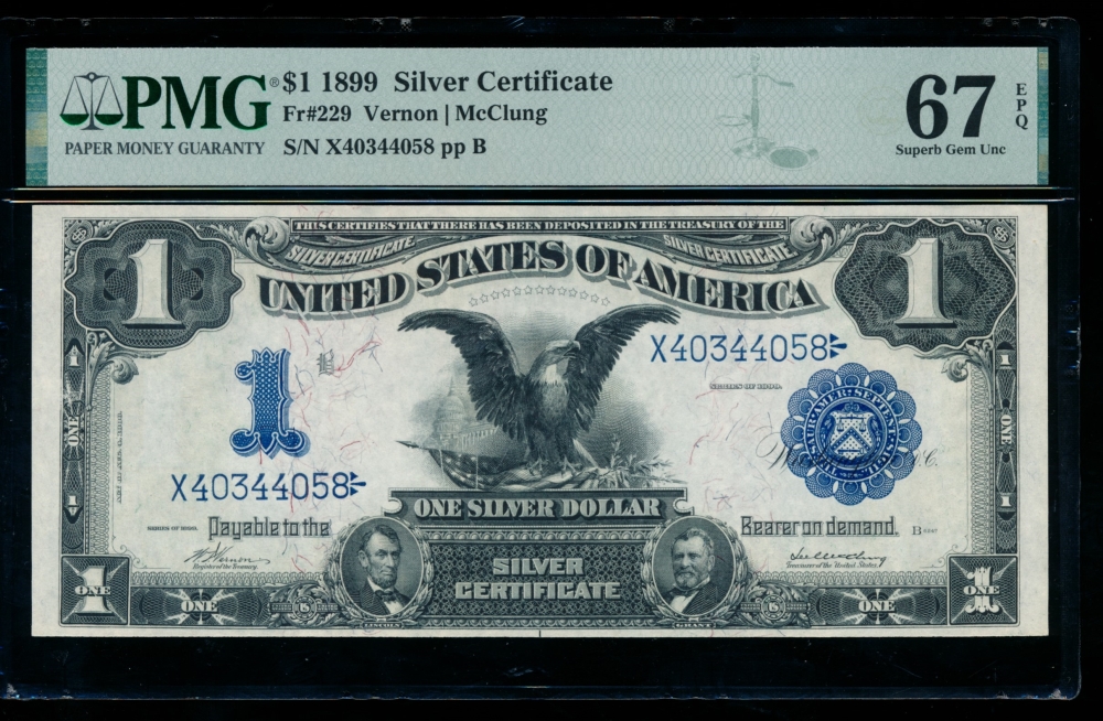 Fr. 229 1899 $1  Silver Certificate  PMG 67EPQ X40344058
