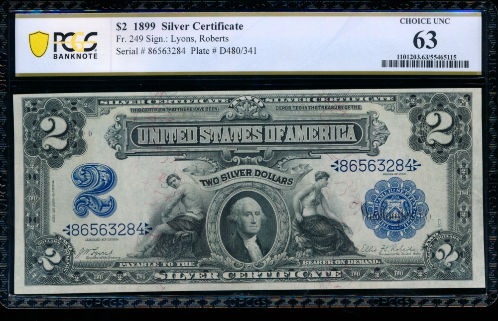 Fr. 249 1899 $2  Silver Certificate  PCGS 63 86563284