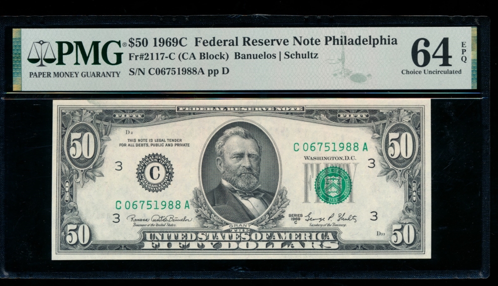 Fr. 2117-C 1969C $50  Federal Reserve Note Philadelphia PMG 64EPQ C06751988A