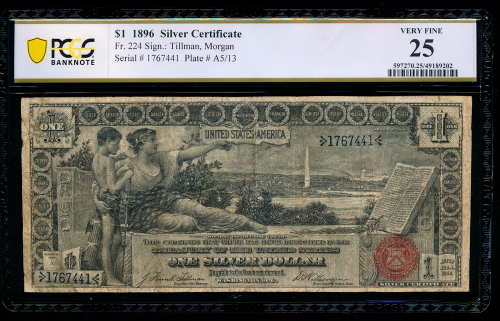 Fr. 224 1896 $1  Silver Certificate  PCGS 25 1767441