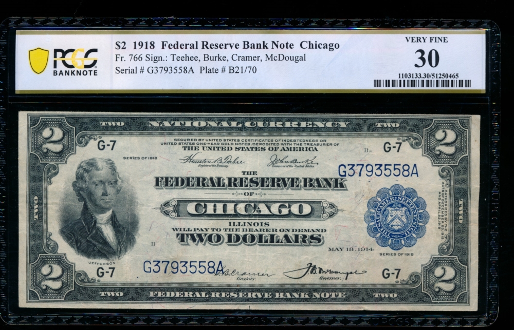 Fr. 766 1918 $2  FRBN Chicago PCGS 30 G3793558A