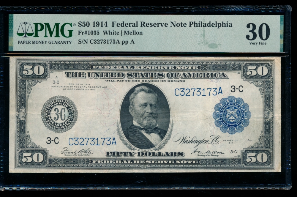 Fr. 1035 1914 $50  Federal Reserve Note Philadelphia PMG 30 C3273173A