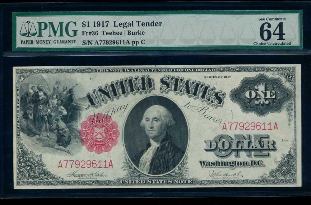 Fr. 36 1917 $1  Legal Tender  PMG 64EPQ A77929611A