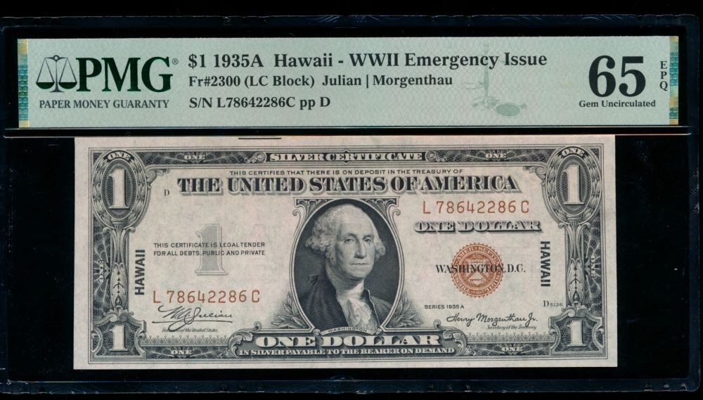 Fr. 2300 1935A $1  Hawaii LC block PMG 65EPQ L78642286C
