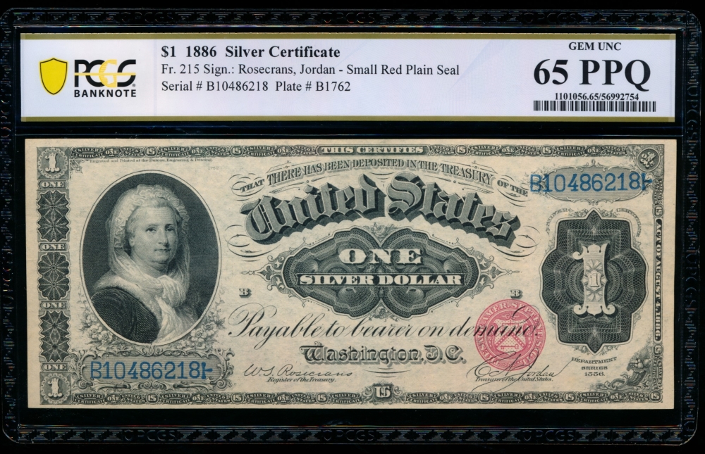 Fr. 215 1886 $1  Silver Certificate  PCGS 65PPQ B10486218