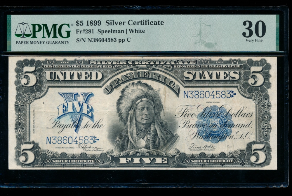 Fr. 281 1899 $5  Silver Certificate  PMG 30 N38604583