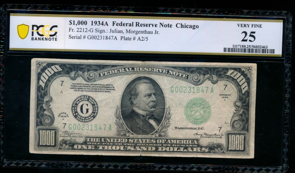 Fr. 2212-G 1934A $1,000  Federal Reserve Note Chicago PCGS 25 comment G000231847A