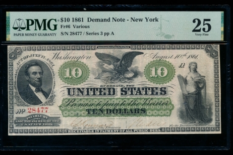 Fr. 6 1861 $10  Demand Note New York PMG 25 288477