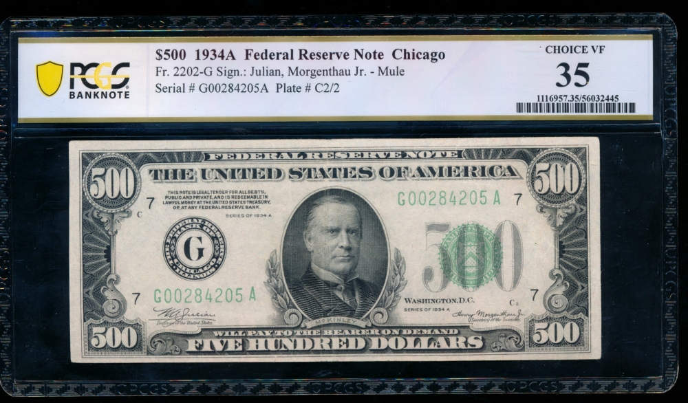 Fr. 2202-G 1934A $500  Federal Reserve Note Chicago PCGS 35 comment G00284205A