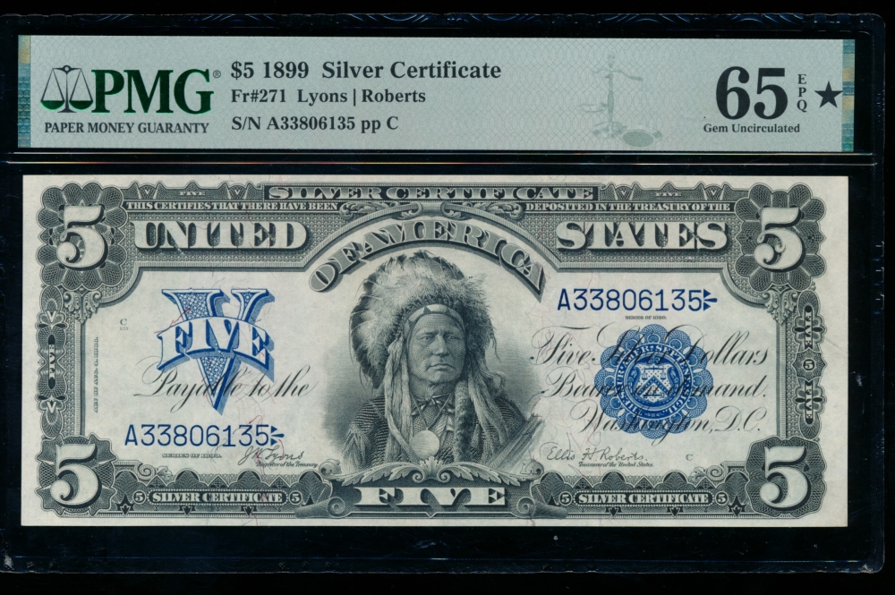 Fr. 271 1899 $5  Silver Certificate  PMG 65EPQ* A33806135