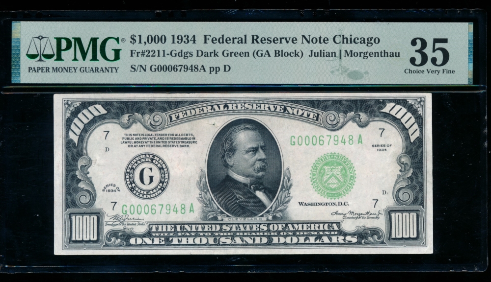 Fr. 2211-G 1934 $1,000  Federal Reserve Note Chicago PMG 35 comment G00067948A