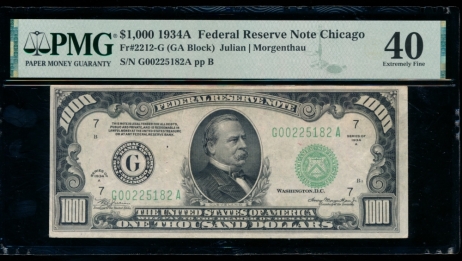 Fr. 2212-G 1934A $1,000  Federal Reserve Note Chicago PMG 40 G00225182A