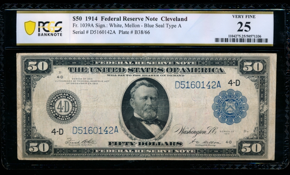 Fr. 1039a 1914 $50  Federal Reserve Note Cleveland PCGS 25 D5160142A
