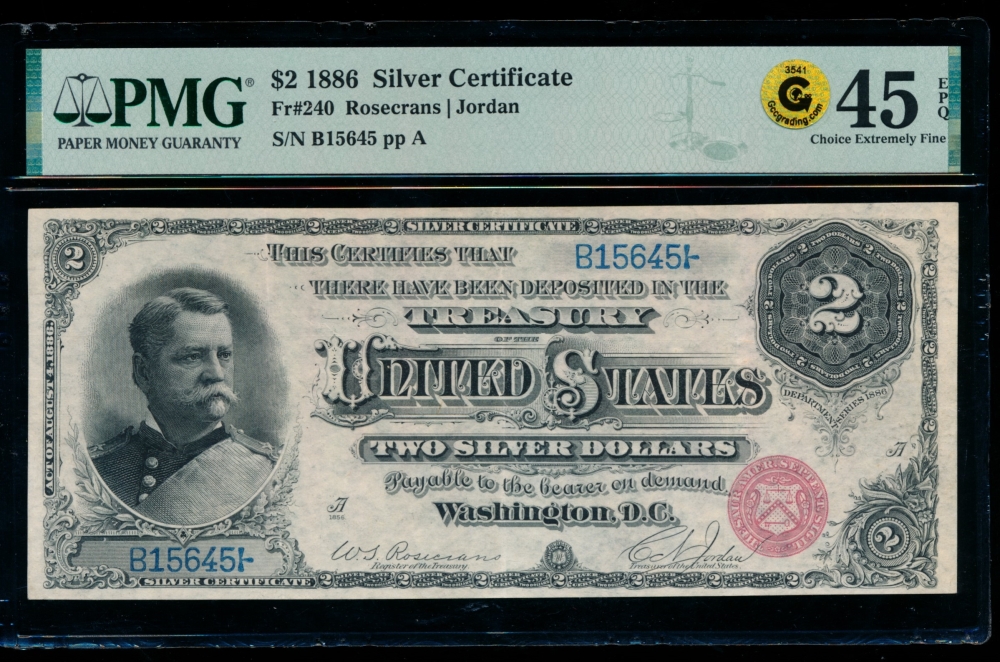 Fr. 240 1886 $2  Silver Certificate  PMG 45EPQ B15645