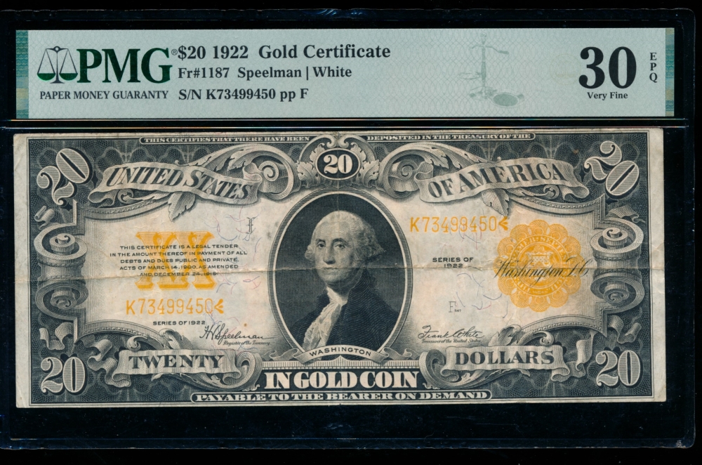 Fr. 1187 1922 $20  Gold Certificate  PMG 30EPQ K73499450