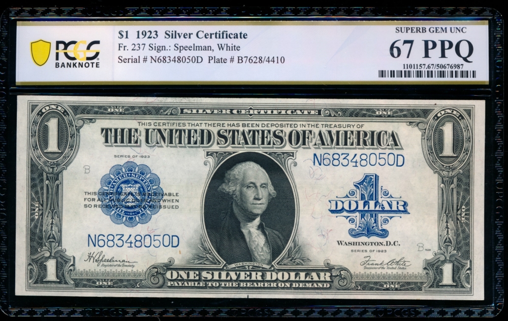 Fr. 237 1923 $1  Silver Certificate ND block PCGS 67PPQ N68348050D