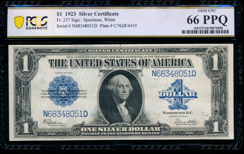 Fr. 237 1923 $1  Silver Certificate ND block PCGS 66PPQ N68348051D