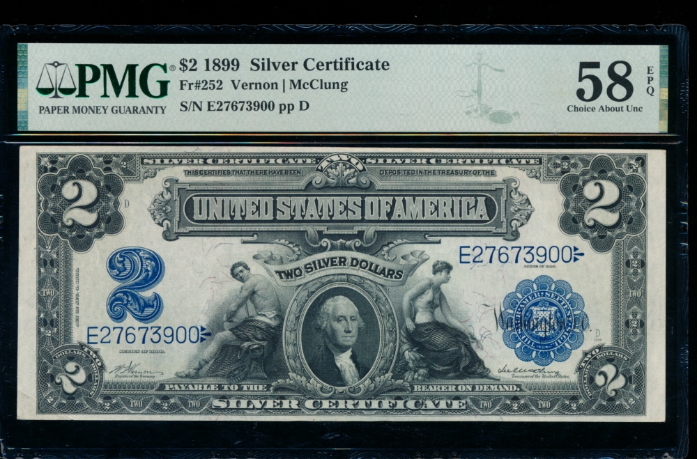 Fr. 252 1899 $2  Silver Certificate  PMG 58EPQ E27673900