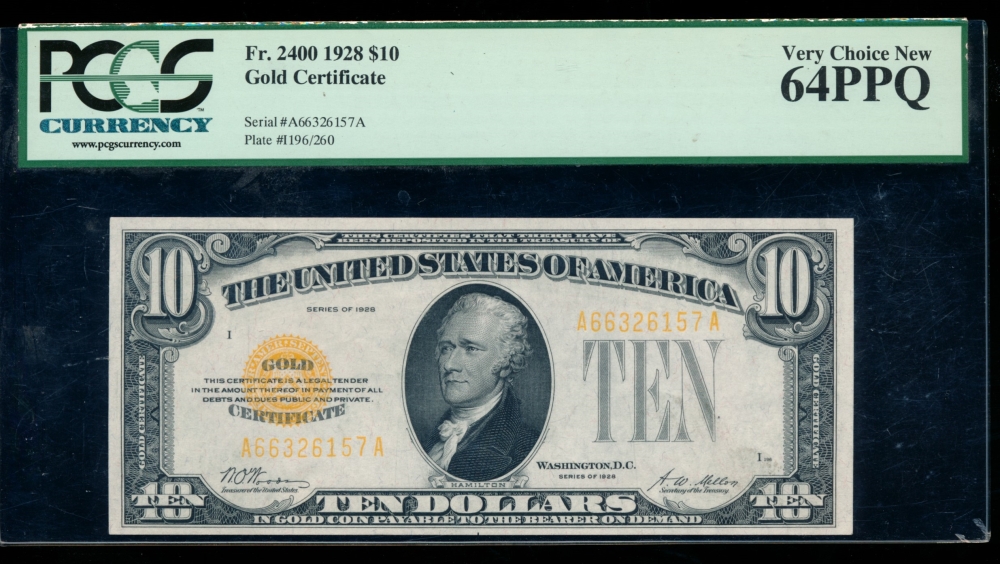 Fr. 2400 1928 $10  Gold Certificate  PCGS-C 64PPQ A66326157A