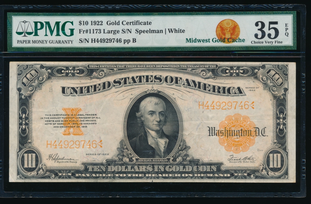 Fr. 1173 1922 $10  Gold Certificate  PMG 35EPQ H44929746