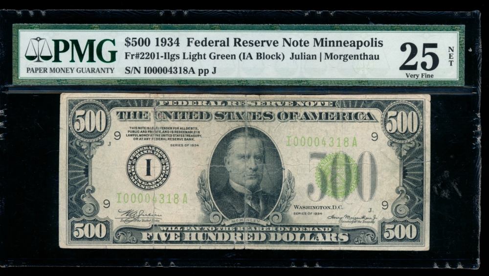 Fr. 2201-I 1934 $500  Federal Reserve Note Minneapolis PMG 25NET I00004318A