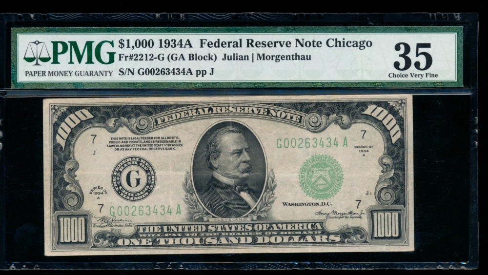 Fr. 2212-G 1934A $1,000  Federal Reserve Note Chicago PMG 35 G00263434A
