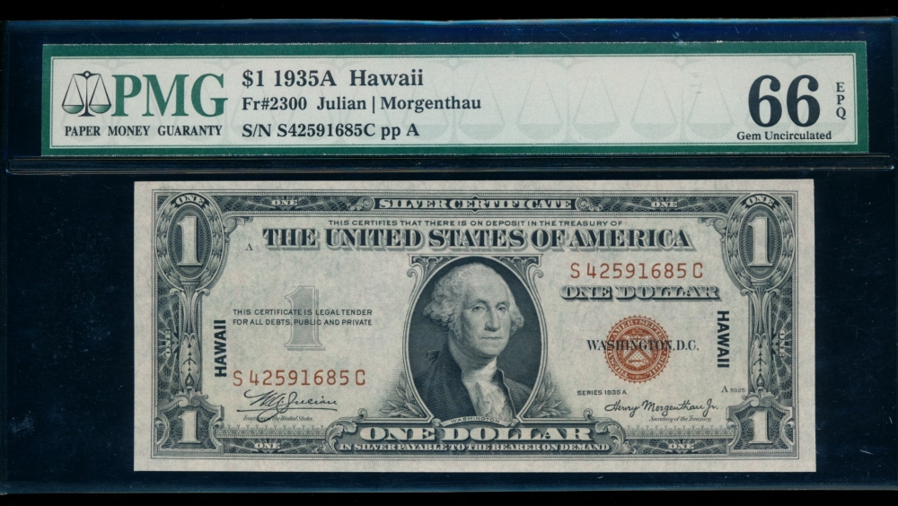 Fr. 2300 1935A $1  Hawaii SC block PMG 66EPQ S42591685C