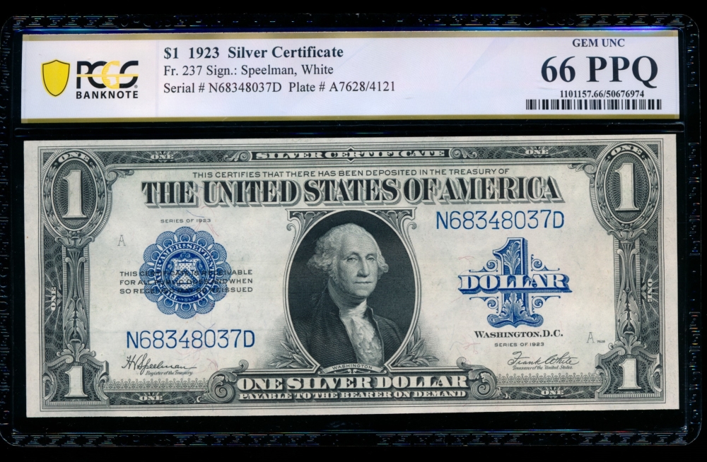 Fr. 237 1923 $1  Silver Certificate ND block PCGS 66PPQ N68348037D