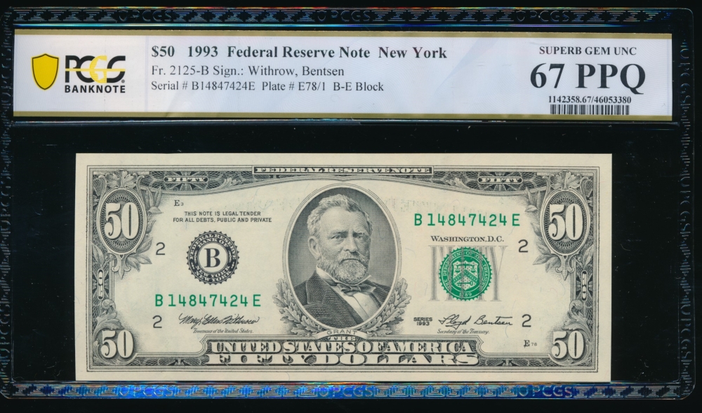 Fr. 2125-B 1993 $50  Federal Reserve Note New York PCGS 67PPQ B14847424E