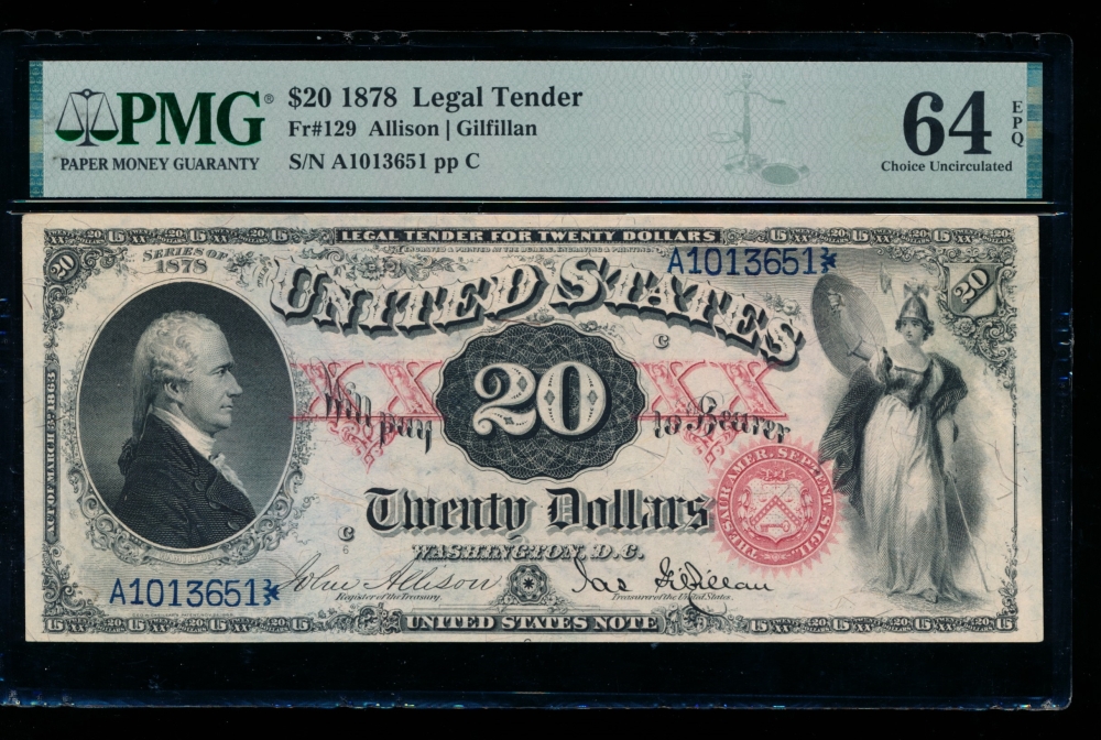 Fr. 129 1878 $20  Legal Tender  PMG 64EPQ A1013651