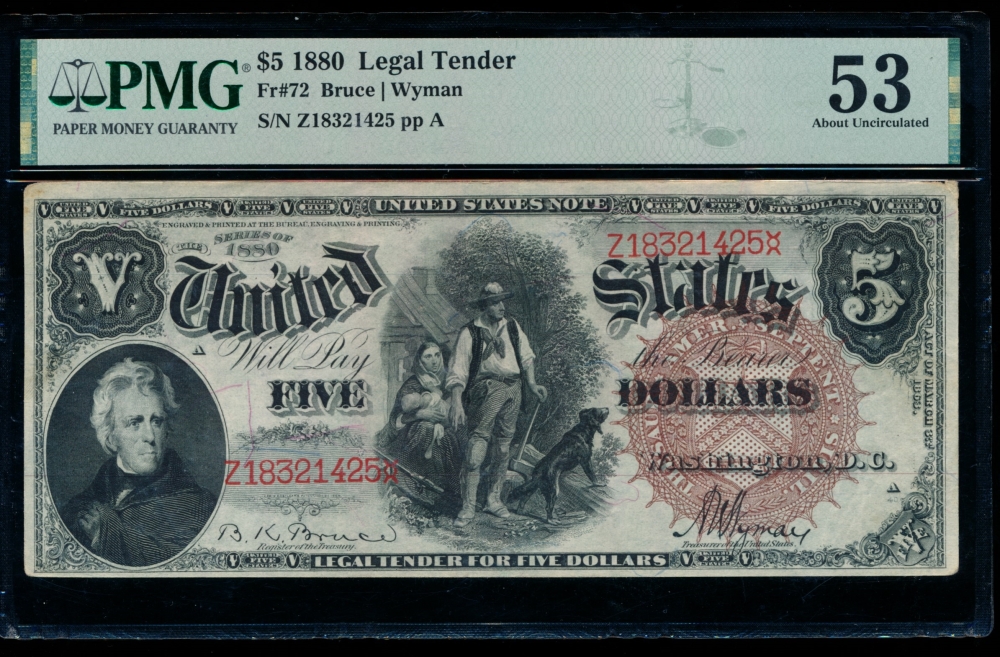 Fr. 72 1880 $5  Legal Tender  PMG 53 Z183121425