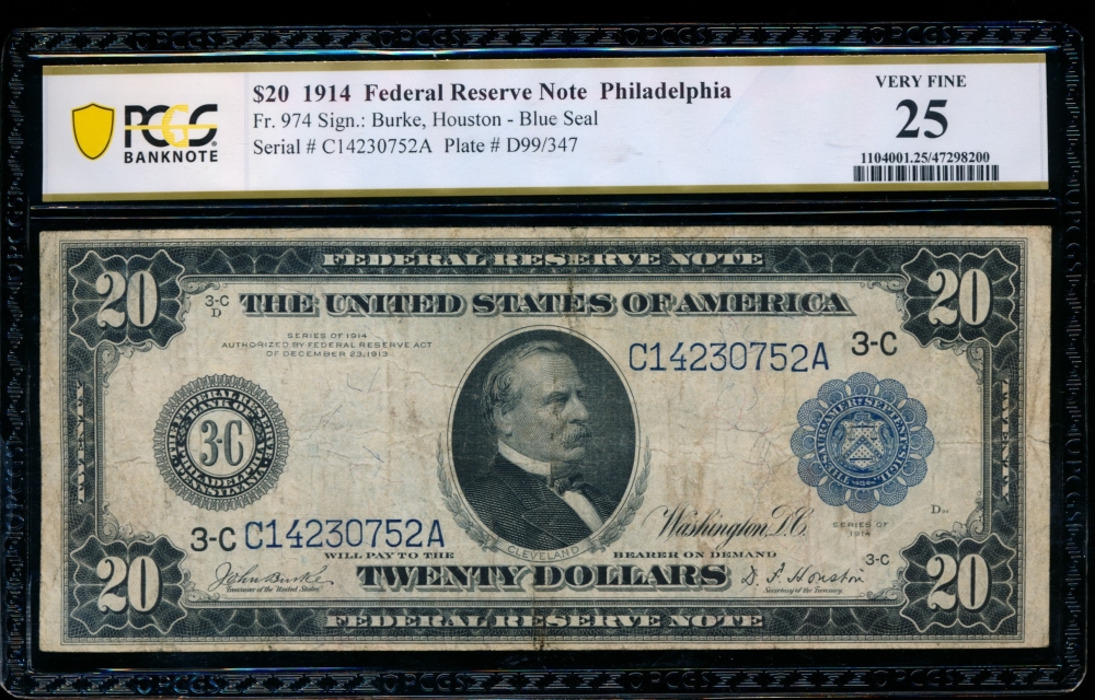 Fr. 974 1914 $20  Federal Reserve Note Philadelphia PCGS 25 C14230752A