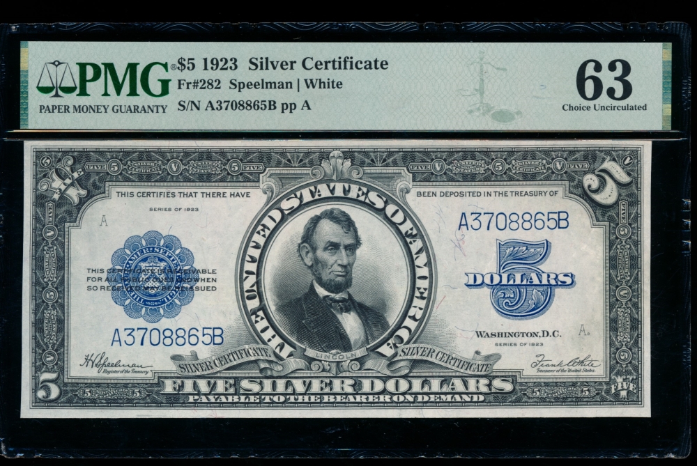 Fr. 282 1923 $5  Silver Certificate  PMG 63 comment A3708865B