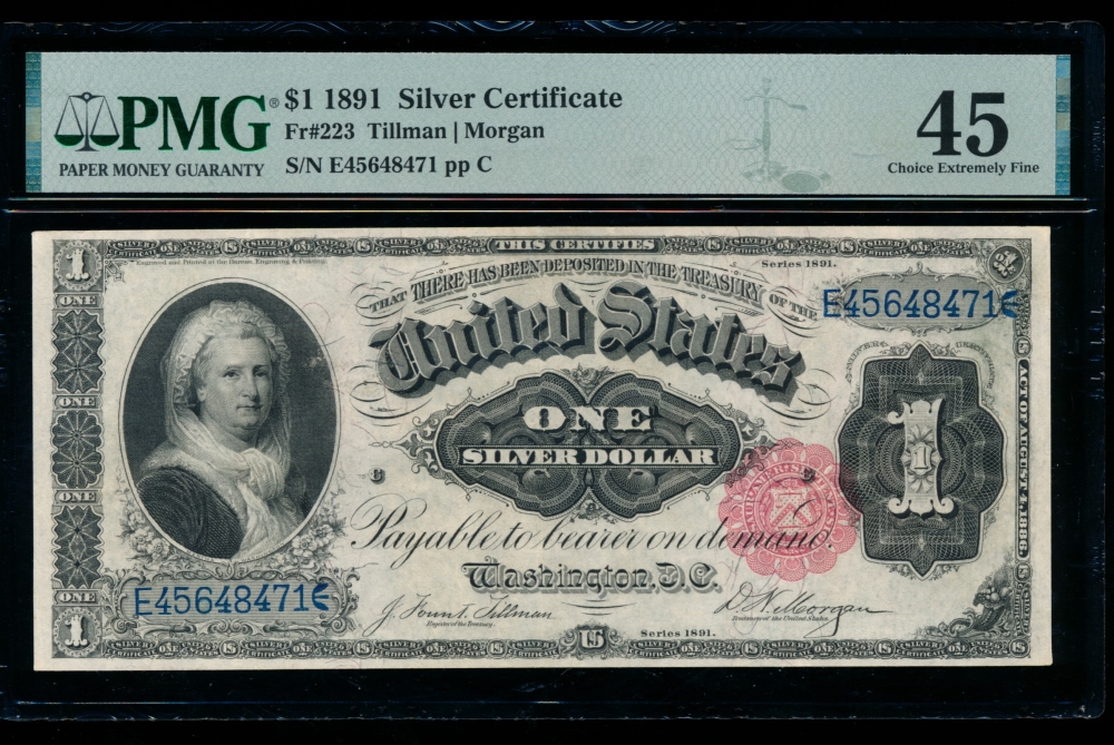 Fr. 223 1891 $1  Silver Certificate  PMG 45 E45648471