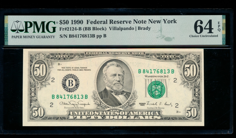 Fr. 2124-B 1990 $50  Federal Reserve Note New York PMG 64EPQ B84176813B