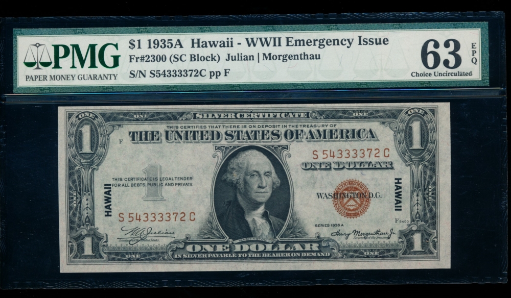 Fr. 2300 1835A $1  Hawaii SC block PMG 63EPQ S54333372C