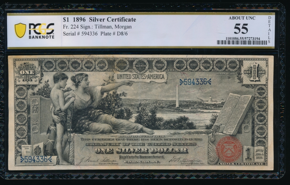 Fr. 224 1896 $1  Silver Certificate  PCGS 55 details 594336