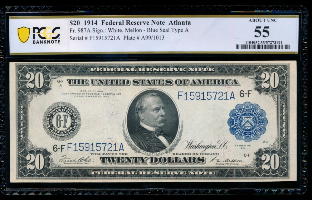 Fr. 987a 1914 $20  Federal Reserve Note  PCGS 55 F15915721A