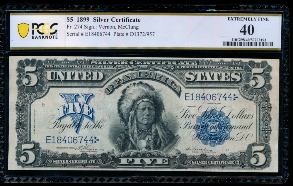 Fr. 274 1899 $5  Silver Certificate  PCGS 40 E18406744