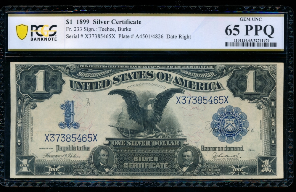 Fr. 233 1899 $1  Silver Certificate  PCGS 65PPQ X37385465X