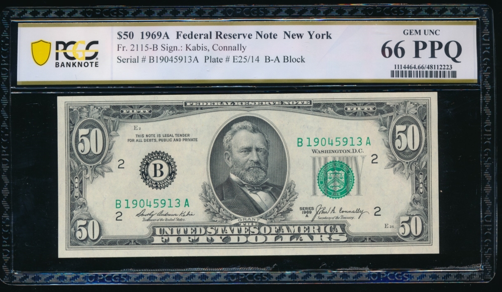 Fr. 2115-B 1969A $50  Federal Reserve Note New York PCGS 66PPQ B19045913A