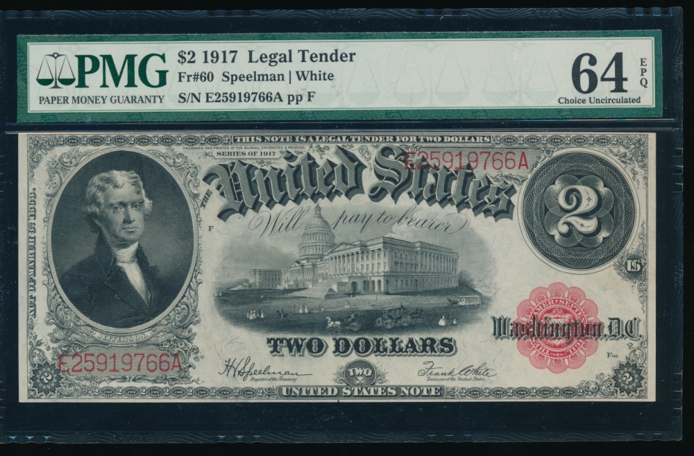 Fr. 60 1917 $2  Legal Tender  PMG 64EPQ E25919766A