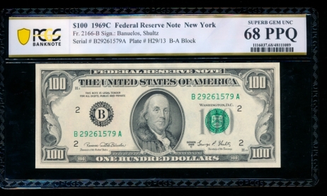 Fr. 2166-B 1969C $100  Federal Reserve Note New York PCGS 68PPQ B27261579A